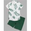 imageVerdusa Mens 2 Piece Outfit Colorblock Button Up Shirt and Drawstring Waist Shorts SetsDark Green
