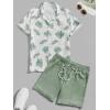 imageVerdusa Mens 2 Piece Outfit Colorblock Button Up Shirt and Drawstring Waist Shorts SetsGreen