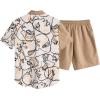 imageVerdusa Mens 2 Piece Outfit Colorblock Button Up Shirt and Drawstring Waist Shorts SetsMulticolor Khaki