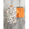 imageVerdusa Mens 2 Piece Outfit Colorblock Button Up Shirt and Drawstring Waist Shorts SetsOrange and White