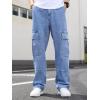 imageVerdusa Mens Casual Cargo Pants High Waist Straight Leg Jeans with PocketsBlue