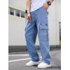 imageVerdusa Mens Casual Cargo Pants High Waist Straight Leg Jeans with PocketsBlue