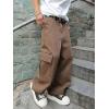 imageVerdusa Mens Casual Cargo Pants High Waist Straight Leg Jeans with PocketsBrown