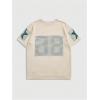 imageVerdusa Mens Jersey Shirt Crochet Tops Short Sleeve Letter Print Vintage Lightweight Pullover SweaterBeige