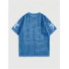 imageVerdusa Mens Jersey Shirt Crochet Tops Short Sleeve Letter Print Vintage Lightweight Pullover SweaterBlue