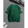 imageVerdusa Mens Jersey Shirt Crochet Tops Short Sleeve Letter Print Vintage Lightweight Pullover SweaterPrint Green
