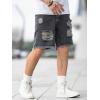 imageVerdusa Mens Ripped Distressed Raw Trim High Waist Straight Leg Denim ShortsDark Grey