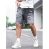 imageVerdusa Mens Ripped Distressed Raw Trim High Waist Straight Leg Denim ShortsGrey and Black