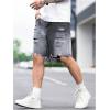 imageVerdusa Mens Ripped Distressed Raw Trim High Waist Straight Leg Denim ShortsGrey and Black