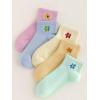 imageVerdusa Womens 5 Pairs Flower Embroidery Toe seamed Soft Crew Socks5 PairspinkBlueGreenYellow
