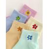 imageVerdusa Womens 5 Pairs Flower Embroidery Toe seamed Soft Crew Socks5 PairspinkBlueGreenYellow