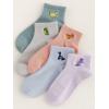 imageVerdusa Womens 5 Pairs Flower Embroidery Toe seamed Soft Crew SocksDinorsaur Print Purple