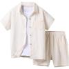 imageVerdusa Boys 2 Piece Outfit Linen Set Vacation Short Sets Button Down Shirt and Elastic Waist Shorts Casual ClothesApricot