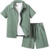 imageVerdusa Boys 2 Piece Outfit Linen Set Vacation Short Sets Button Down Shirt and Elastic Waist Shorts Casual ClothesDark Green