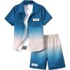 imageVerdusa Boys 2 Piece Outfits Ombre Short Sleeve Button Up Shirts and Elastic Waist Shorts SetBlue