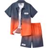 imageVerdusa Boys 2 Piece Outfits Ombre Short Sleeve Button Up Shirts and Elastic Waist Shorts SetOrange