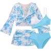 imageVerdusa Girls 4 Piece Swimwear Crisscross Bikini Sets with Tropical Print Cover UpBlue