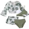 imageVerdusa Girls 4 Piece Swimwear Crisscross Bikini Sets with Tropical Print Cover UpGreen White