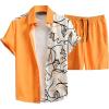 imageVerdusa Mens 2 Piece Outfit Colorblock Button Up Shirt and Drawstring Waist Shorts SetsOrange and White