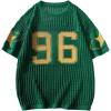 imageVerdusa Mens Jersey Shirt Crochet Tops Short Sleeve Letter Print Vintage Lightweight Pullover SweaterGreen