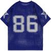 imageVerdusa Mens Jersey Shirt Crochet Tops Short Sleeve Letter Print Vintage Lightweight Pullover SweaterRoyal Blue