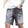 imageVerdusa Mens Ripped Distressed Raw Trim High Waist Straight Leg Denim ShortsGrey and Black