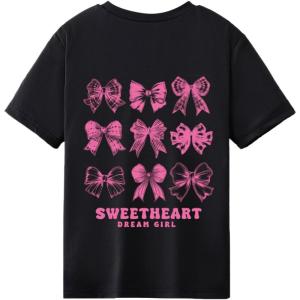 imageVerdusa Girls Coquette Bow Top Round Neck Short Sleeve Cute Graphic TeesBow Black