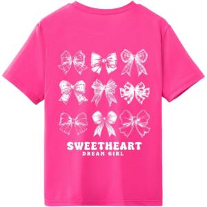 imageVerdusa Girls Coquette Bow Top Round Neck Short Sleeve Cute Graphic TeesBow Hot Pink