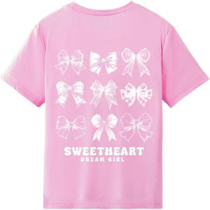 imageVerdusa Girls Coquette Bow Top Round Neck Short Sleeve Cute Graphic TeesBow Pink