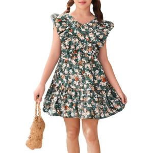 imageVerdusa Girls Flower Dress Sleeveless Round Neck A Line Cute Church Short DressesGreen
