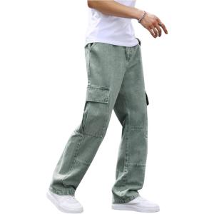 imageVerdusa Mens Casual Cargo Pants High Waist Straight Leg Jeans with PocketsGreen