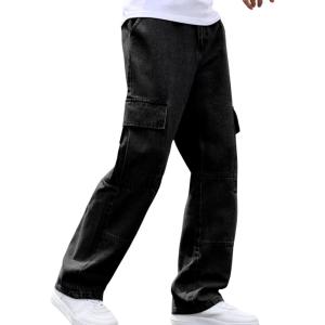 imageVerdusa Mens Casual Cargo Pants High Waist Straight Leg Jeans with PocketsSolid Black
