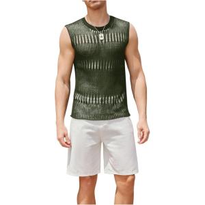 imageVerdusa Mens Knitted Tank Top Sleeveless Round Neck Pullover Shirt UndershirtArmy Green