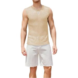 imageVerdusa Mens Knitted Tank Top Sleeveless Round Neck Pullover Shirt UndershirtBeige