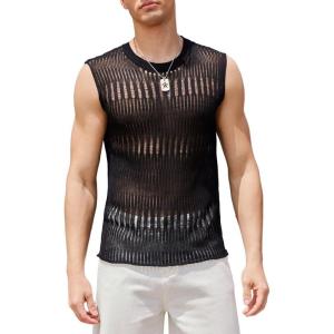 imageVerdusa Mens Knitted Tank Top Sleeveless Round Neck Pullover Shirt UndershirtBlack