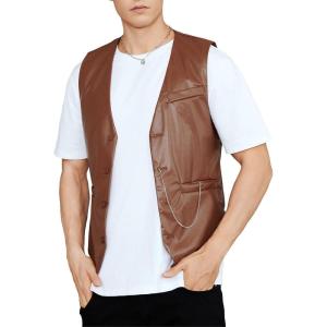 imageVerdusa Mens PU Leather Sleeveless Motorcycle Biker Vest JacketBrown