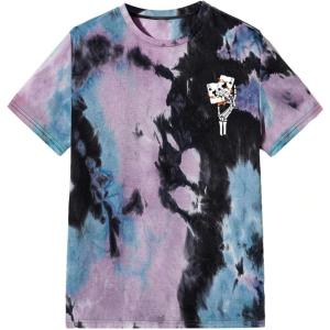 imageVerdusa Mens Tie Dye Short Sleeve Round Neck Graphic Tee TopsPoker Black Purple