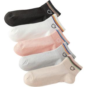 imageVerdusa Womens 5 Pairs Flower Embroidery Toe seamed Soft Crew Socks5 Packs Smily Print