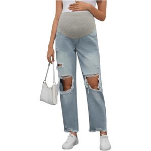 imageVerdusa Womens Maternity Wideband Waist Flare Leg Pregancy Denim Jeans with Pockets