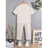imageVerdusa Boys 2 Piece Outfits Linen Set Button Up Matching Set Short Sleeve Shirt and Drawstring Waist Vacation Pants SetBeige