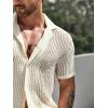 imageVerdusa Mens 2 Piece Outfit Hollow Out Knit Button Up Shirt and Knit Short SetsApricot