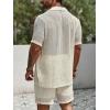 imageVerdusa Mens 2 Piece Outfit Hollow Out Knit Button Up Shirt and Knit Short SetsApricot