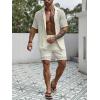 imageVerdusa Mens 2 Piece Outfit Hollow Out Knit Button Up Shirt and Knit Short SetsApricot