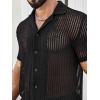 imageVerdusa Mens 2 Piece Outfit Hollow Out Knit Button Up Shirt and Knit Short SetsBlack