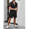 imageVerdusa Mens 2 Piece Outfit Hollow Out Knit Button Up Shirt and Knit Short SetsBlack