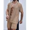 imageVerdusa Mens 2 Piece Outfit Hollow Out Knit Button Up Shirt and Knit Short SetsDark Khaki