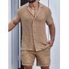 imageVerdusa Mens 2 Piece Outfit Hollow Out Knit Button Up Shirt and Knit Short SetsDark Khaki