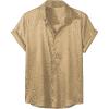 imageVerdusa Mens Satin Button Down Lapel Collar Leopard Print Short Sleeve ShirtChampagne