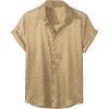 imageVerdusa Mens Satin Button Down Lapel Collar Leopard Print Short Sleeve ShirtChampagne