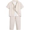 imageVerdusa Boys 2 Piece Outfits Linen Set Button Up Matching Set Short Sleeve Shirt and Drawstring Waist Vacation Pants SetBeige